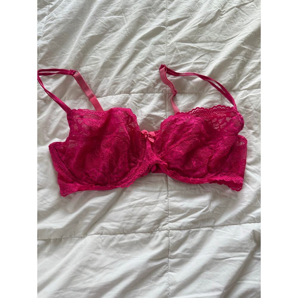 Gilligan O Malley Princess Fuchsia Pink Unlined Balconette Lace Bra Size 36 D